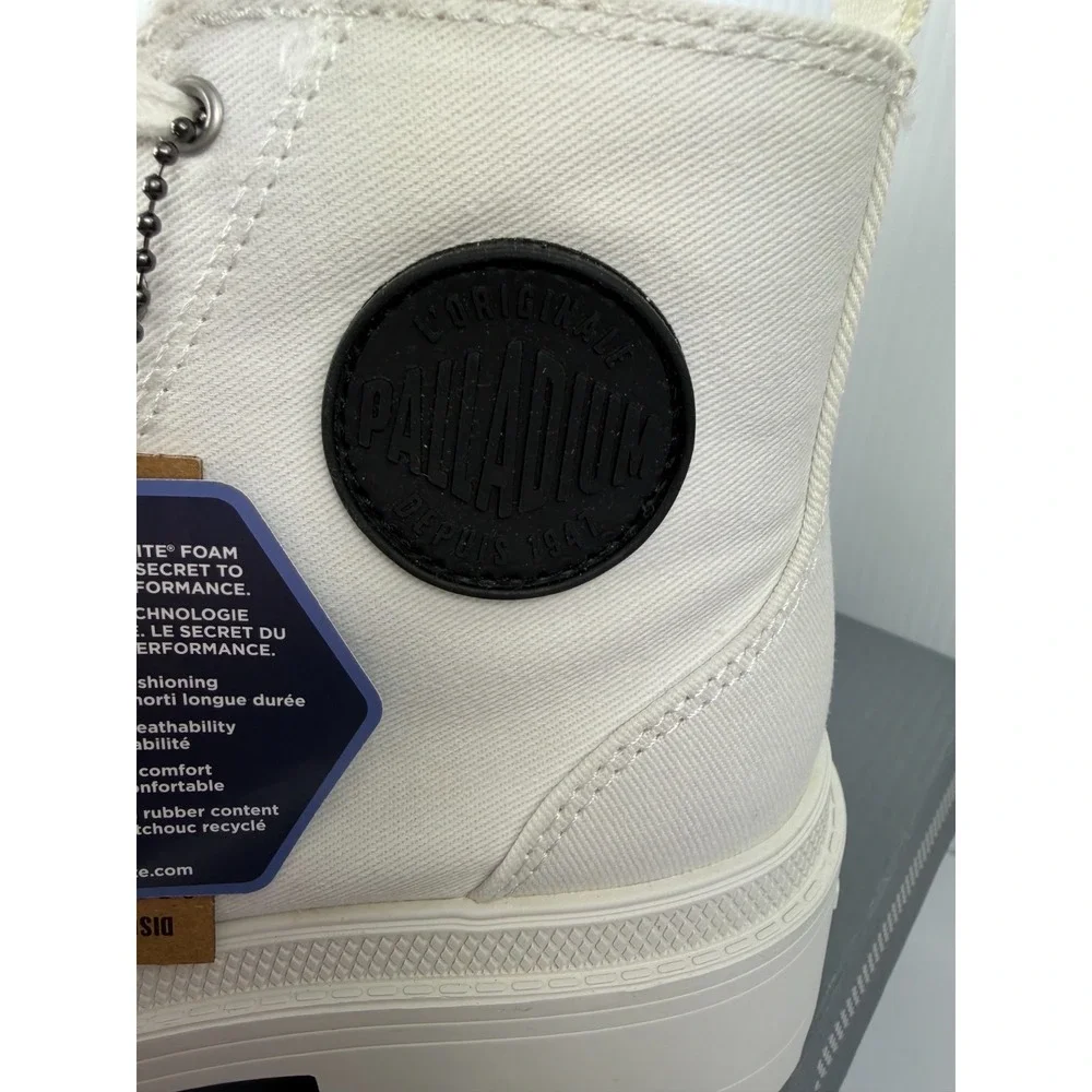 Palladium Pallabase Twill Womens 10 Star White Platform Combat Boots Side Zip